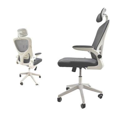 Imagem de Cadeira de Escritório Presidente Ergonômica, 126cm Altura, 50cm Largura, Encosto Alto 74cm, Giratória, Cinza e Branco (Branco)