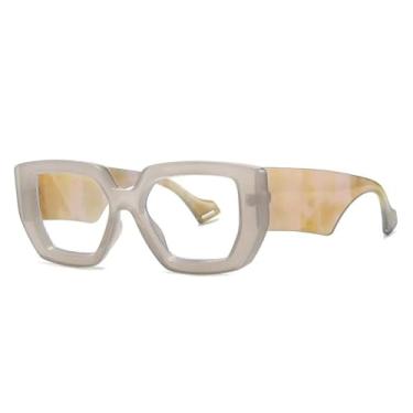 Imagem de HCPIHF Armação de óculos feminina de luxo, anti-blu-ray, com dobradiça de mola, pernas largas, armação poligonal masculina (cinza)