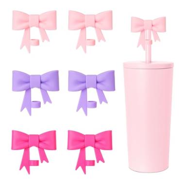 Imagem de YAYAYOUNG Capas clássicas de canudo de laço de 8 mm compatíveis com copos Stanley, protetores de tampas reutilizáveis de silicone fofos para canudo, canudos, acessórios, 6 pacotes