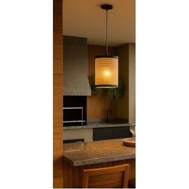 Imagem de Pendente Tela Sintética Moderno Para Cozinha E Sala (Palha Sintetico com Preto)