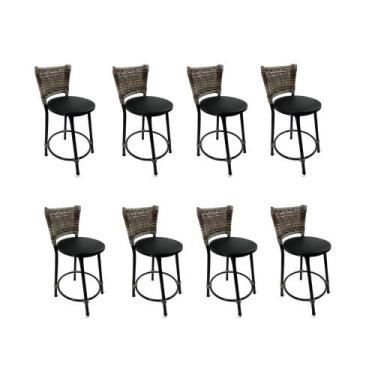 Imagem de Kit 8 banqueta baixa junco cozinha gourmet bancada americana - FortMix