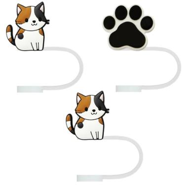 Imagem de STRACOUPI Tampa de palha de silicone Calico Cat para copos Stanley, acessório decorativo reutilizável, pacote com 3