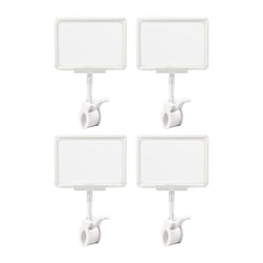 Imagem de MotiveTech Pacote com 4 Clipes para Suporte de Placas, Proteção para Cartões, Mercadorias, Clipe de Cabeça Dupla, Giratório, Grampos para Etiquetas de Preço para, Branco