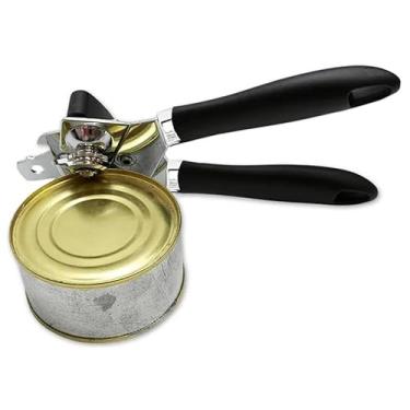 Imagem de Abridor de Latas Aço Inox com Manivela - Robusto, Antiderrapante e Seguro para Todas as Latas (Atum, Sardinha, Milho) - Preto
