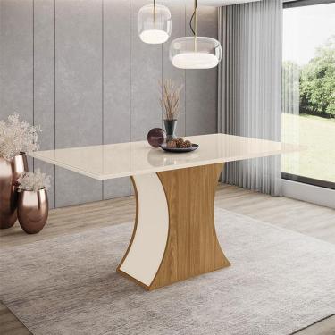 Imagem de Mesa de Jantar Luiza 160 cm Ambiente Canto Reto com Vidro Nature Off White - Henn