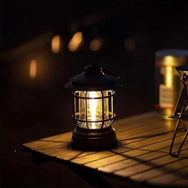 Imagem de Lampião Led Recarregável Retrô C/Regulador De Intensidade USB Cor:Preto(STO2500)