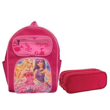 Imagem de Kit Mochila Escolar Infantil Barbie Md E Estojo Duplo Académie Rosa - Edu Bolsas