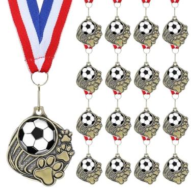 Imagem de Trnayi 20 peças de medalhas de impressão de pata de futebol com fitas de pescoço Medalha de ouro de 5 cm para vencedores de prêmios Incentivar a participação em times para troféus Prêmio Prêmio