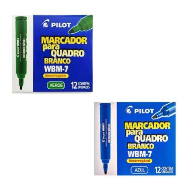 Imagem de Kit Caixa De Pincel Marcador Para Quadro Branco Recarregável Wbm-7 24 Unidades Verde E Azul - Pilot