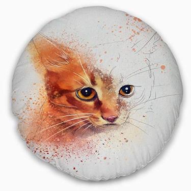 Imagem de Designart Lindo gato marrom aquarela sala de estar redonda, sofá, almofada de alta qualidade + capa de almofada impressa em ambos os lados 50 cm