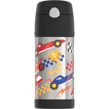 Imagem de THERMOS FUNTAINER Garrafa de água com canudo - 340 g, Hot Rods - Garrafa de água infantil isolada a vácuo de aço inoxidável com tampa