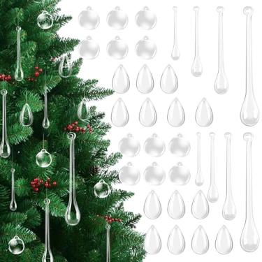Imagem de 120 peças de enfeites de gota de árvore de Natal 6 estilos de acrílico transparente pendurado lustre de cristal para decoração de festa