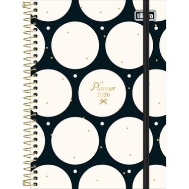 Imagem de Tilibra - Planner Espiral 12,9 x 18,7 cm West Village 2026 - Fundo Preto e Bolas Brancas