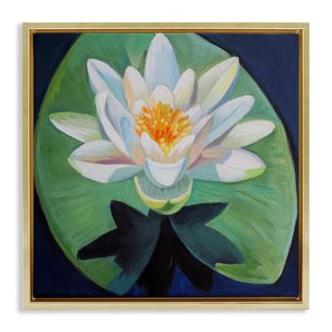 Imagem de Stupell Industries Design de arte de parede elegante de lótus e lírio com moldura dourada flutuante de Violeta Vollmer, 63 x 63 cm