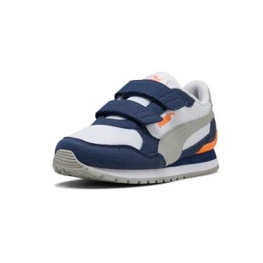 Imagem de PUMA Tênis infantil unissex St Runner com gancho e laço, Branco-cinza Echo-Persa Azul-Laranja Glo Ah25, 11 Little Kid