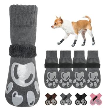 Imagem de BEAUTYZOO Meias para cães para evitar lamber patas - botas de cachorro e protetores de patas com garras em pisos de madeira, sapatos para cães para pavimento quente/frio pequenas, médias grandes