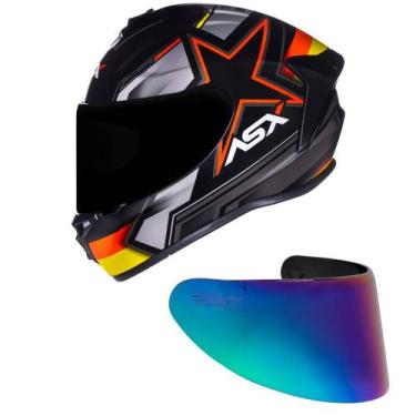 Imagem de Capacete ASX Draken Pilot Preto Vermelho e Amarelo Fosco Mais Viseira 