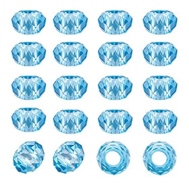 Imagem de Spritewelry 100 peças de contas de vidro azuis, contas europeias de orifício grande, contas de cristal Rondelle facetadas de 14 mm para artesanato, pulseira, colar, brinco