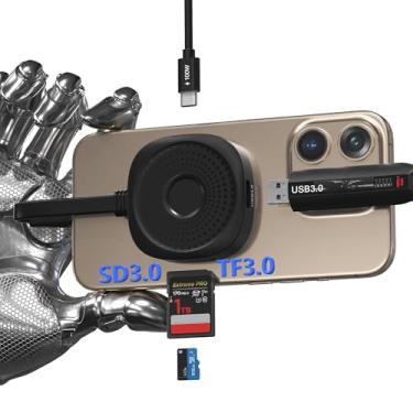 Imagem de Leitor de cartão magnético USB C Hub para iPhone 16 15 Pro Max - Adaptador USB-C 4 em 1 Tipo-C SD3.0 MicroSD3.0 Solt 100W PD 5Gbps USB3.0, leitor Magsafe SD para iPhone, MacBook Pro Air, Pad Pro