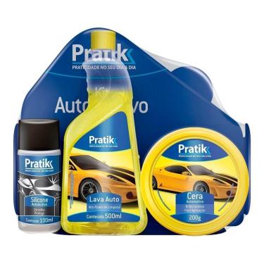 Imagem de Kit Automotivo Pratik Cera + Silicone + Shampoo