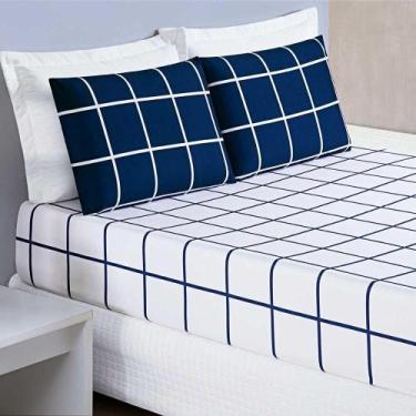 Imagem de Jogo De Lençol Minimalista Casal Queen 3 Peças Percal 200 Fios Quadric