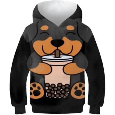 Imagem de Gato Mágico Impresso Em 3d Com Capuz Crianças Outono Inverno Casual Pulôver Meninos Meninas Treino Moda Moletons, Black-rottweiler, 7-9 Years