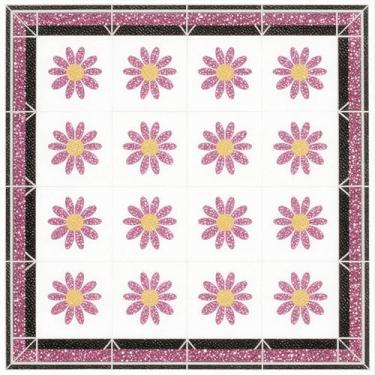 Imagem de HOMETITUTE 10 peças com padrão de margarida rosa de 30,5 x 30,5 cm com borda preta, adesivos de piso de vinil removíveis para cozinha, banheiro, sala de estar, entrada, decoração de casa