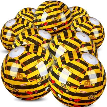 Imagem de Leyndo Pacote com 12 bolas de praia temáticas para crianças 20 cm a granel para jogos de piscina e praia de verão e suprimentos de festa de aniversário e decoração de festa de fim de ano (construção
