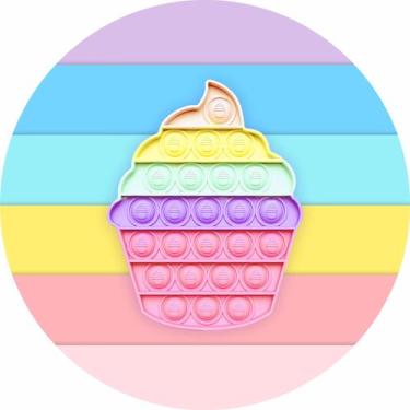 Imagem de Painel de Lona Redondo Pop It Fidget Toy Cupcake Arco Íris - Fabrika D