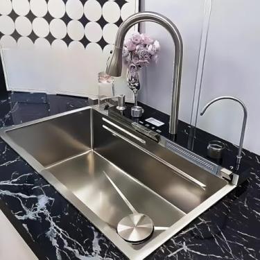 Imagem de Cuba Para Cozinha Moderna Gourmet Completa Inox Led Ambiente (Prata)