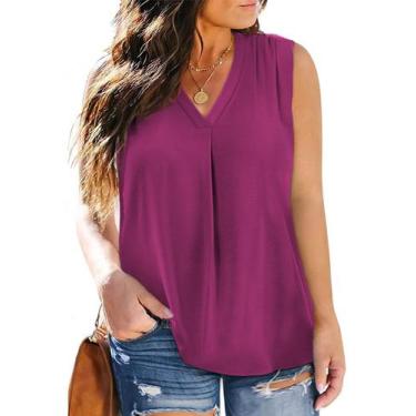 Imagem de Camisetas regatas femininas Eytino plus size com decote em V, chiffon 