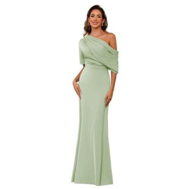 Imagem de Vestido BITALY, verde sálvia, cetim, mãe da noiva, US16