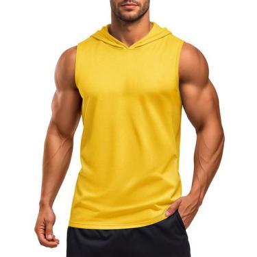 Imagem de Camiseta sem mangas com capuz MAGCOMSEN para homens amarela 2XL