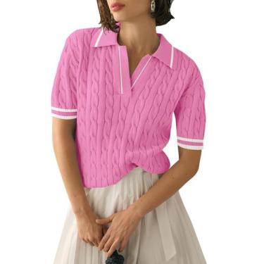 Imagem de Suéter Micoson Summer Preppy Cable Knit de manga curta para mulher