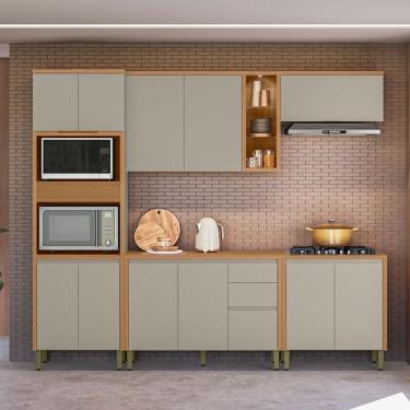 Imagem de Cozinha Completa Allure 12 Portas 3 Gavetas 100% Mdf Jequitibá/Gris - Linea Brasil