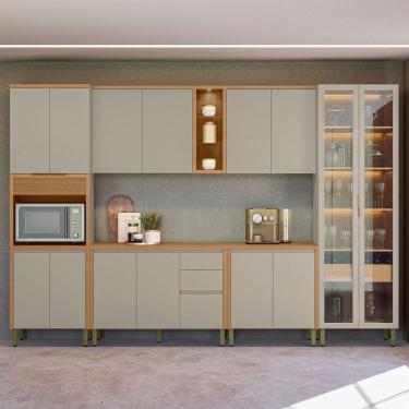 Imagem de Cozinha Completa Allure 15 Portas 4 Gavetas 100% Mdf com Vidro 810016096 Jequitibá/Gris - Linea Brasil