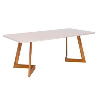 Imagem de Mesa Retangular Jantar 2,10 Com Vidro Caju Madeira/Off White - Cimol