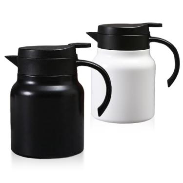 Imagem de 2 potes térmicos de aço inoxidável, parede dupla, isolados a vácuo, jarra de creme, recipiente de 800 ml, dispensador de bebidas quentes/frias, café, chá, leite (preto e branco)