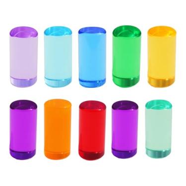 Imagem de simhoa Conjunto de blocos de construção de arco-íris, cilindros de acrílico com pedras preciosas de arco-íris, jogo de empilhamento de blocos de acrílico, 5cm