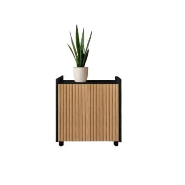 Imagem de Armario Multiuso Organizador Home Escritório Duas Portas e Rodízio(PRETO COM RIPADO)