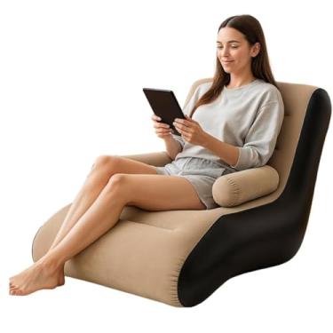 Imagem de Sofá Inflável Portátil Moderno, Estofado em Camurça Marrom, Design Ergonômico, com Apoio para Braços Vem com Inflador