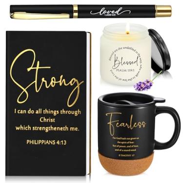 Imagem de Hushee 4 peças presentes cristãos para mulheres oração versículo bíblico caneca de café vela perfumada diário caneta esferográfica presentes de Natal religiosos inspiradores para mãe, pastor, esposa