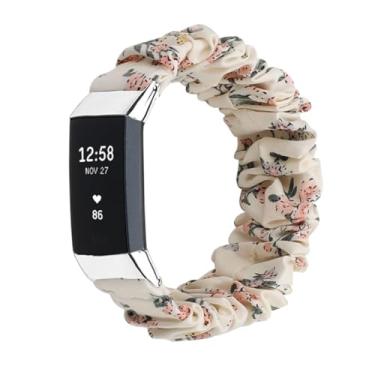 Imagem de Pulseira elástica elástica para relógio Fitbit Charge 2 para mulheres, grande, pequena, de tecido fofo, ajustável, pulseira elástica (flor de carne, grande)
