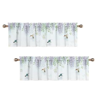 Imagem de Uiiooazy Sanefas florais roxas para cozinha, glicínias, ramos, plantas, beija-flores, saia para janela pequena, 137 cm L x 45 cm, cortina de janela com bolso para varão para sala de estar, quarto, 2