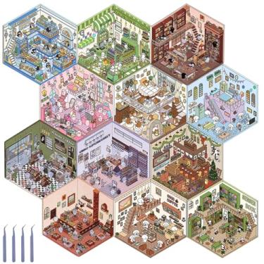 Imagem de KTZCTPCA 12 peças de adesivos de casa 3D faça-você-mesmo, adesivos criativos fofos para quarto 3D, livro, supermercado, cafeteria, bar de música, faça suas próprias cenas de minisala, casa de desenho