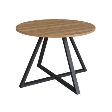 Imagem de Mesa de Jantar 4 Lugares Redonda 110cm Home Office Concept Nogal Sevilha/Preto