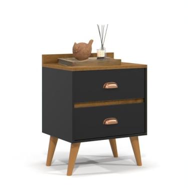 Imagem de Mesa de cabeceira vintage com palito de dente pés para quarto(MADERO - PRETO/FREIJO)