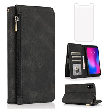 Imagem de Asuwish Compatível com ZTE Avid 579 Z5156CC Capa carteira protetora de tela de vidro temperado e capa flip de couro com zíper suporte para cartão acessórios para ZTE Blade A3 2020/A3 Joy mulheres