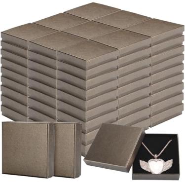 Imagem de Tenceur 100 caixas de presente de joias a granel caixas de papelão para colar, brinco, pulseira, pacote de armazenamento (marrom escuro, 8,9 x 8,9 x 3 cm)