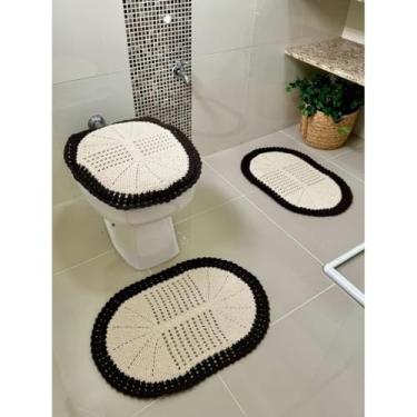 Imagem de Jogo De Banheiro Em Crochê 3 Peças Telinha Bico Colorido Artesanal (Marrom)